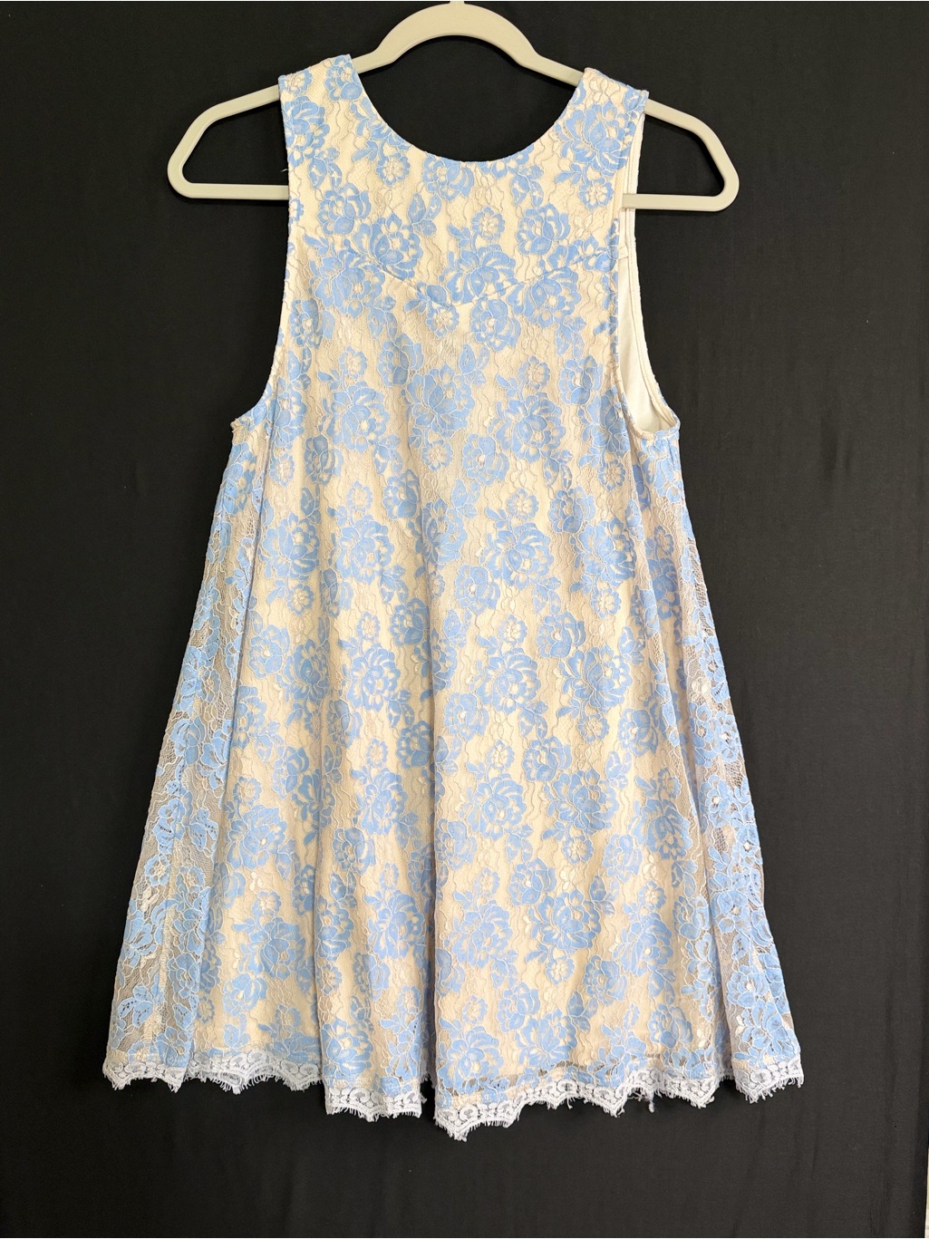 Kelsis Lace Overlay A-Line Formal Dress In Light Blue And Cream Wedding Guest